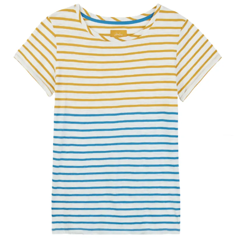 Joules Nessa Lightweight Jersey T-Shirt - Gold Cream Blue Stripe