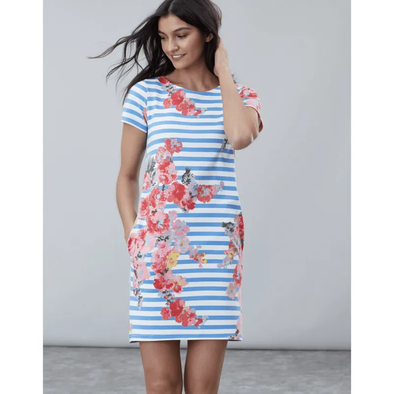 Joules Ottie Jersey Woven Mix Shift Dress - Blue Stripe Floral-1