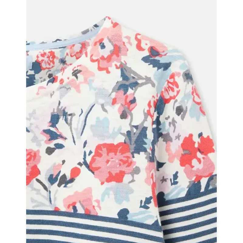 Joules Harbour Light Print Jersey Top - Cream Blue Floral Border-1