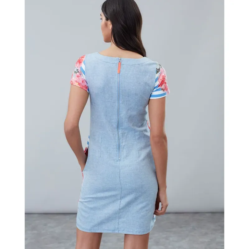 Joules Ottie Jersey Woven Mix Shift Dress - Blue Stripe Floral-2