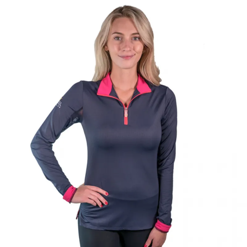 Kastel Charlotte Signature Jewel Crown Long Sleeved Top - Navy/Raspberry