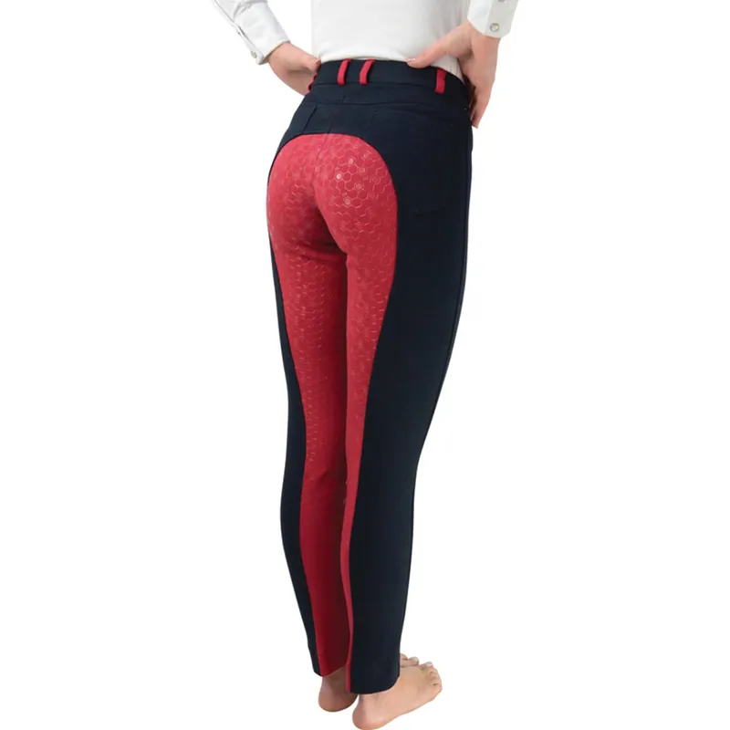 Hy Equestrian Saxby Silicone Jodhpurs - Marine Navy/Red-1