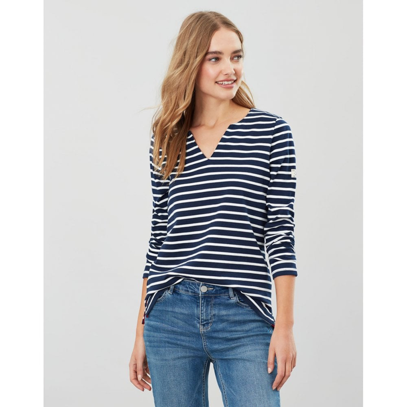 Joules Harbour Notch Neck Jersey Top - Navy Cream Stripe-1