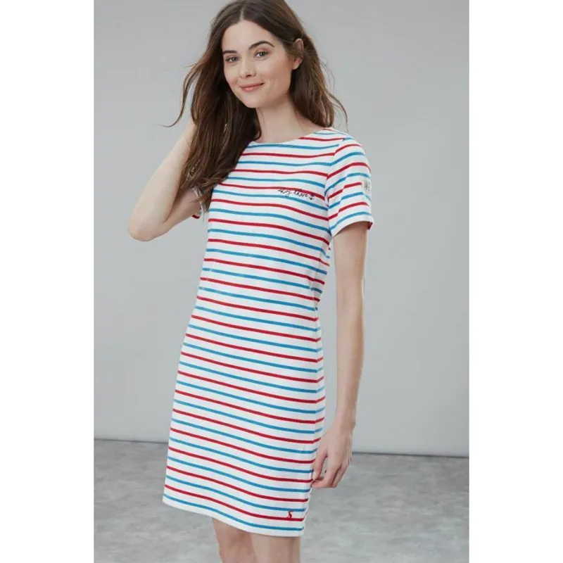 Joules Riviera Short Sleeve Jersey Dress - Cream Red Blue Stripe-2