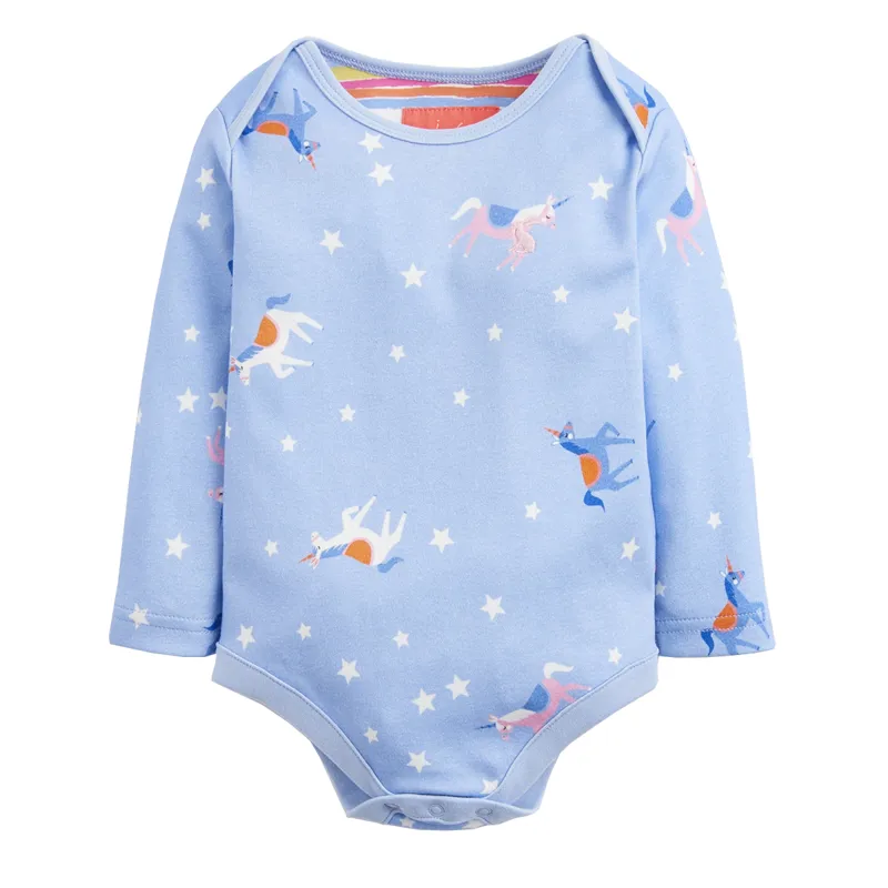 Joules Snazzy Jersey Printed Bodysuit - Blue Unicorn And Star