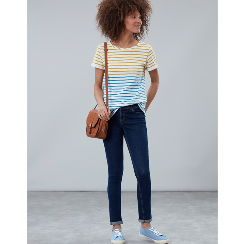 Joules Nessa Lightweight Jersey T-Shirt - Gold Cream Blue Stripe-1