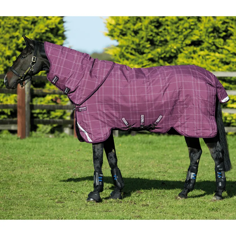 Horseware Rhino Plus Medium Turnout Rug with Vari-Layer - Berry/Grey/White Check/Berry