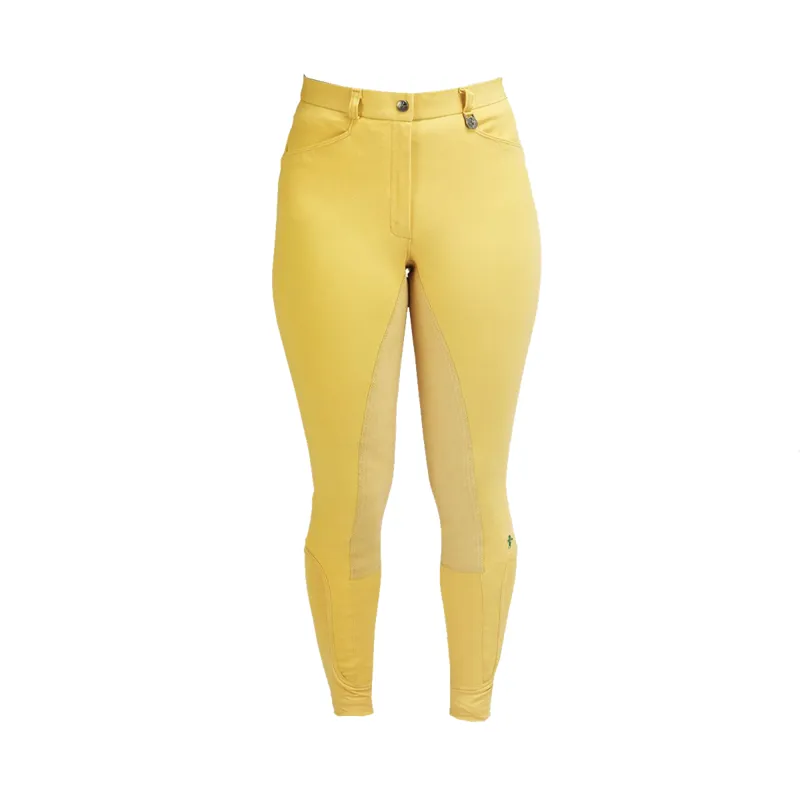 Caldene Aintree Mid Rise Self Fabric Knee Patch Breeches - Canary