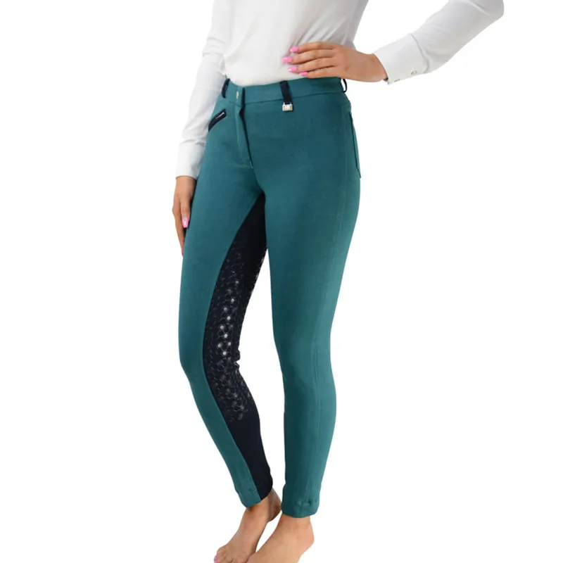 Hy Equestrian Saxby Silicone Jodhpurs - Peacock Green/Marine Navy