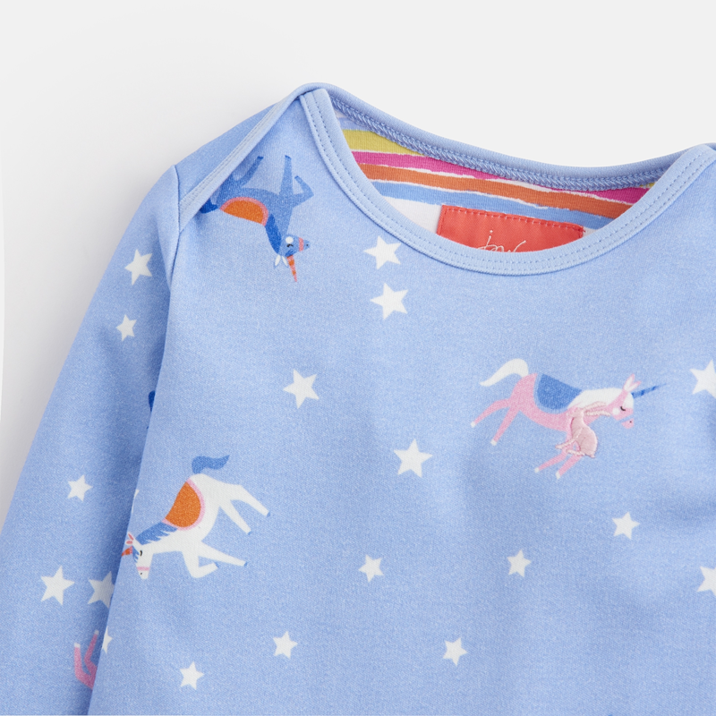 Joules Snazzy Jersey Printed Bodysuit - Blue Unicorn And Star-3