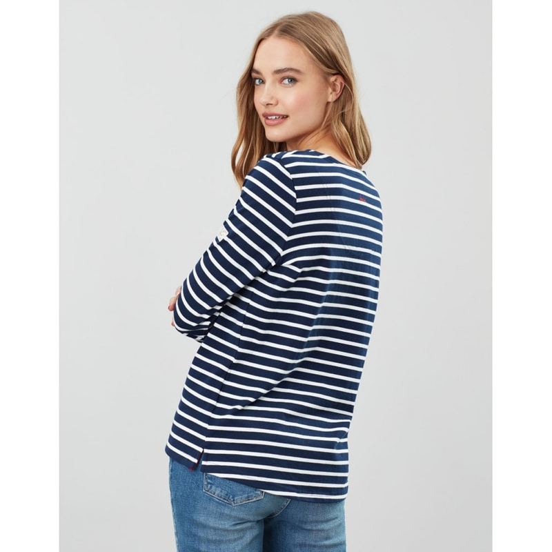 Joules Harbour Notch Neck Jersey Top - Navy Cream Stripe-2