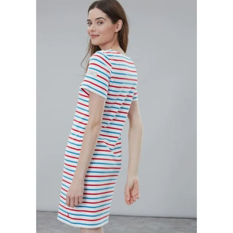 Joules Riviera Short Sleeve Jersey Dress - Cream Red Blue Stripe-3