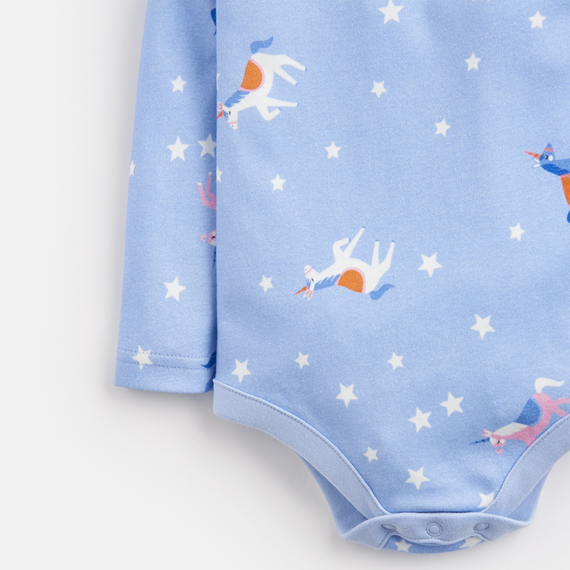 Joules Snazzy Jersey Printed Bodysuit - Blue Unicorn And Star-2