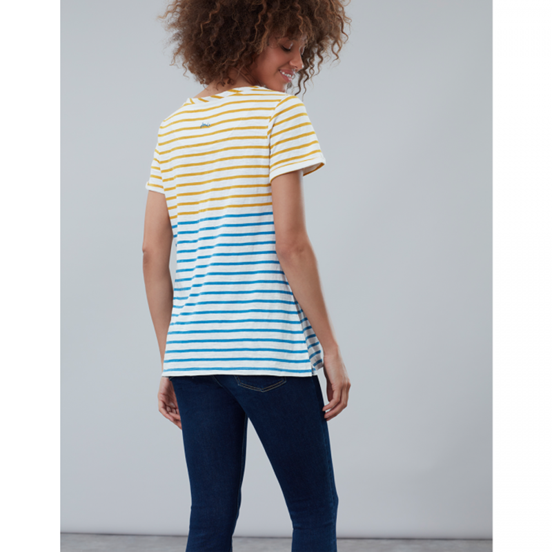Joules Nessa Lightweight Jersey T-Shirt - Gold Cream Blue Stripe-2