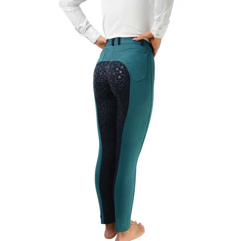 Hy Equestrian Saxby Silicone Jodhpurs - Peacock Green/Marine Navy-1