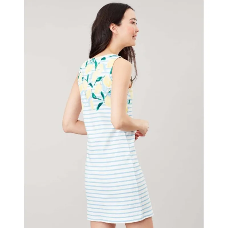 Joules Riva Print Sleeveless Jersey Dress - Lemon Stripe Border-3