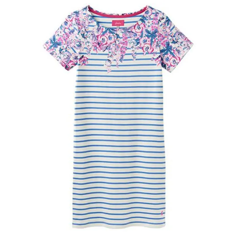 Joules Riviera Print Jersey Dress - Blue Floral Stripe