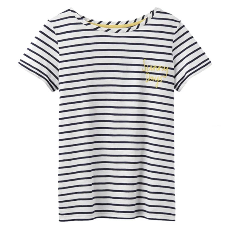 Joules Nessa Embroidered Jersey T-Shirt - Cream Navy Stripe