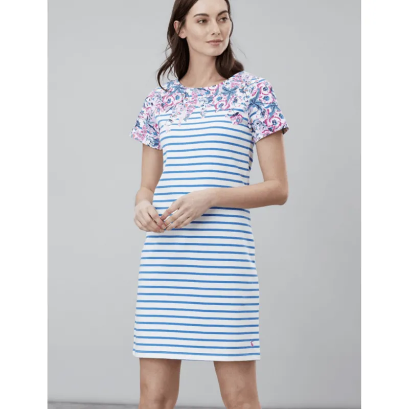 Joules Riviera Print Jersey Dress - Blue Floral Stripe-1