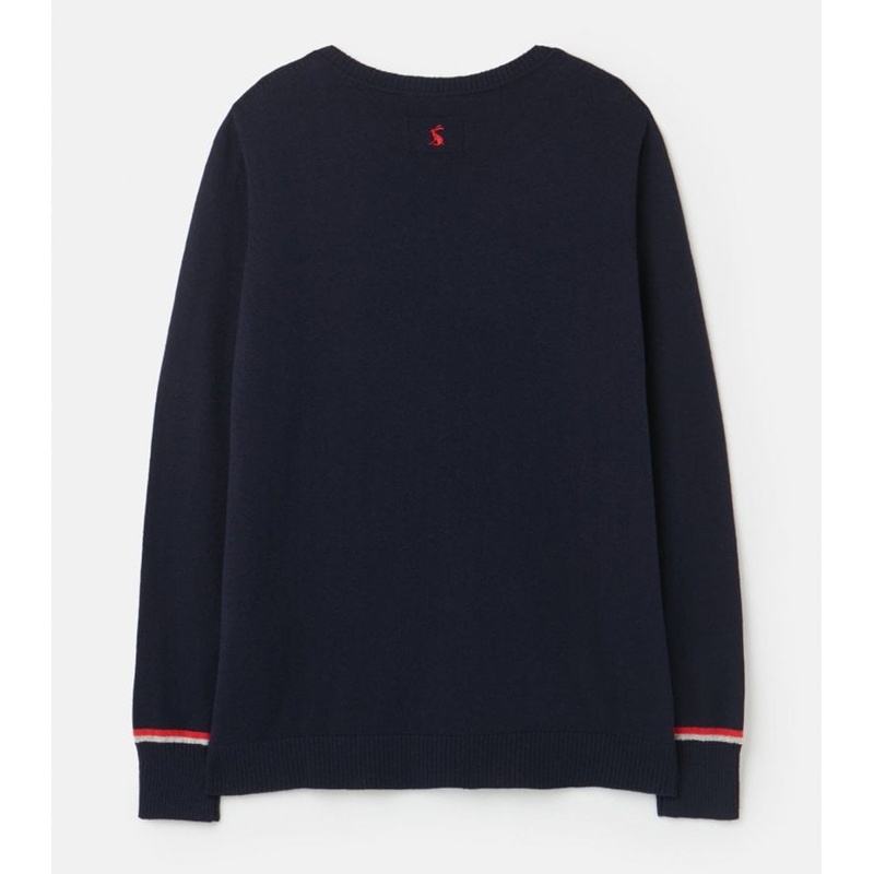Joules Miranda Knitted Intarsia Crew Neck Jumper - Navy Hot Dog-1