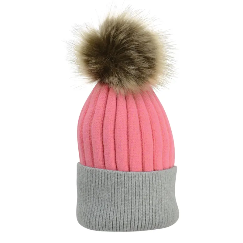 Hy Equestrian Luxembourg Luxury Bobble Hat - Coral/Charcoal