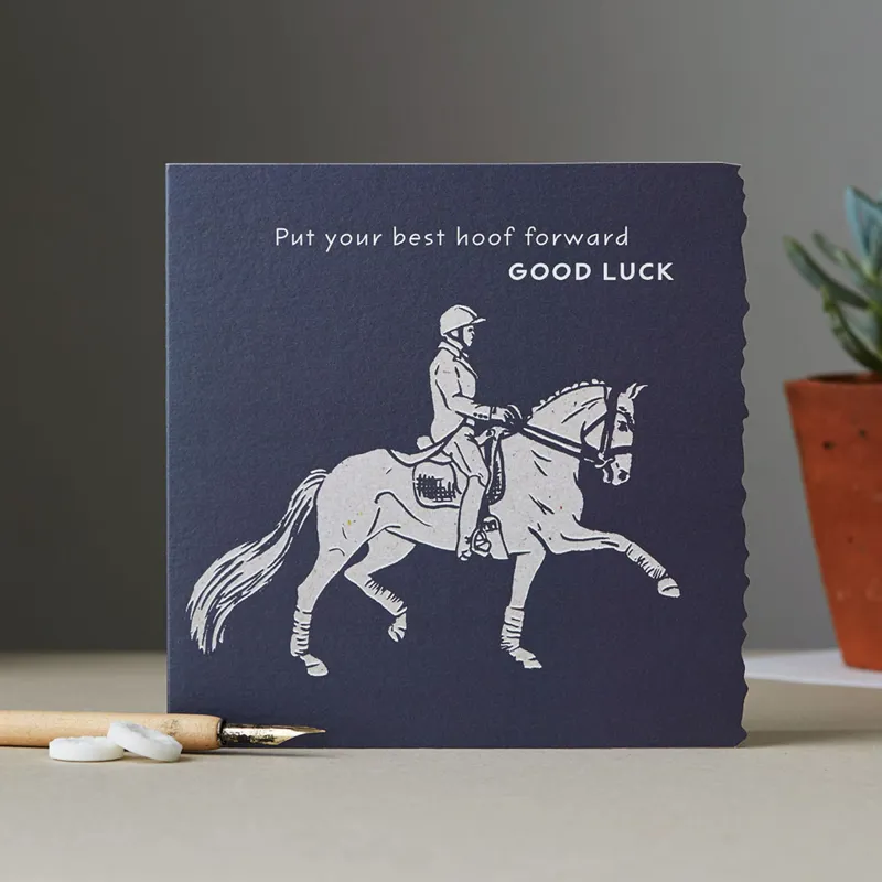 Deckled Edge Colour Block Card - Good Luck - Dressage Horse
