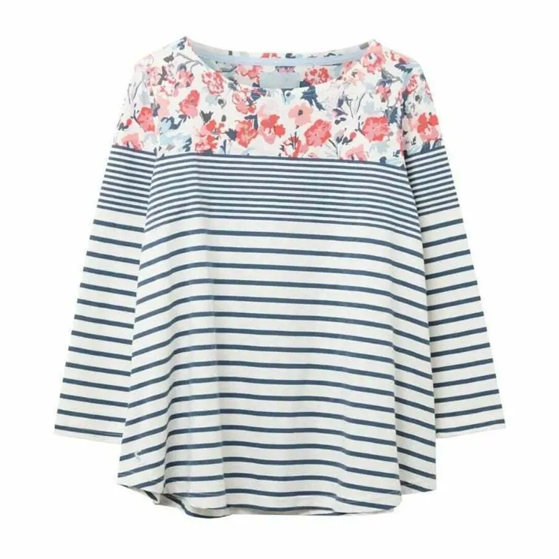 Joules Harbour Light Print Jersey Top - Cream Blue Floral Border