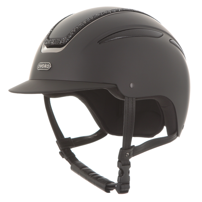 Evoke Callisto Classic Peak Riding Hat - Black/Black Crystal Frame