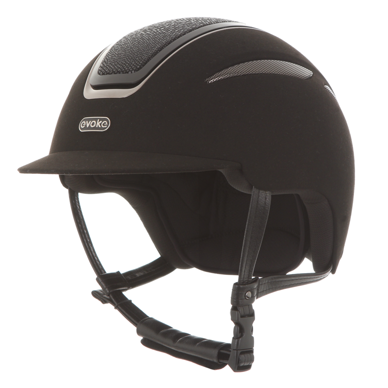 Evoke Callisto Classic Peak Riding Hat - Black Suede/Viper