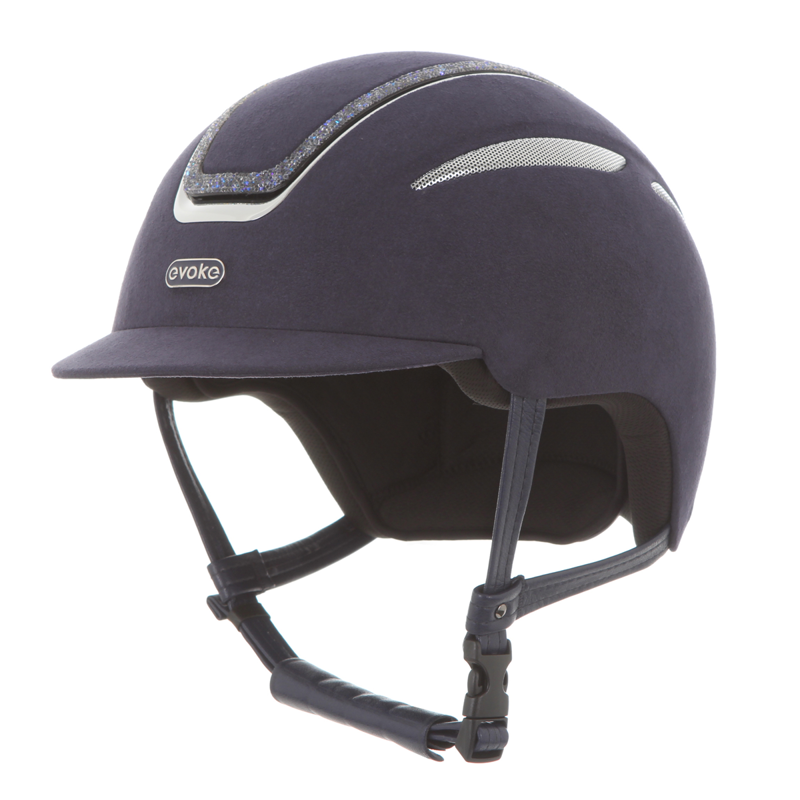 Evoke Callisto Classic Peak Riding Hat - Cool Blue Suede/Blue Crystal Frame