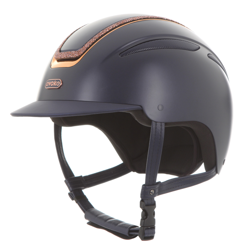 Evoke Callisto Classic Peak Riding Hat - Navy/Rose Gold Crystal Frame
