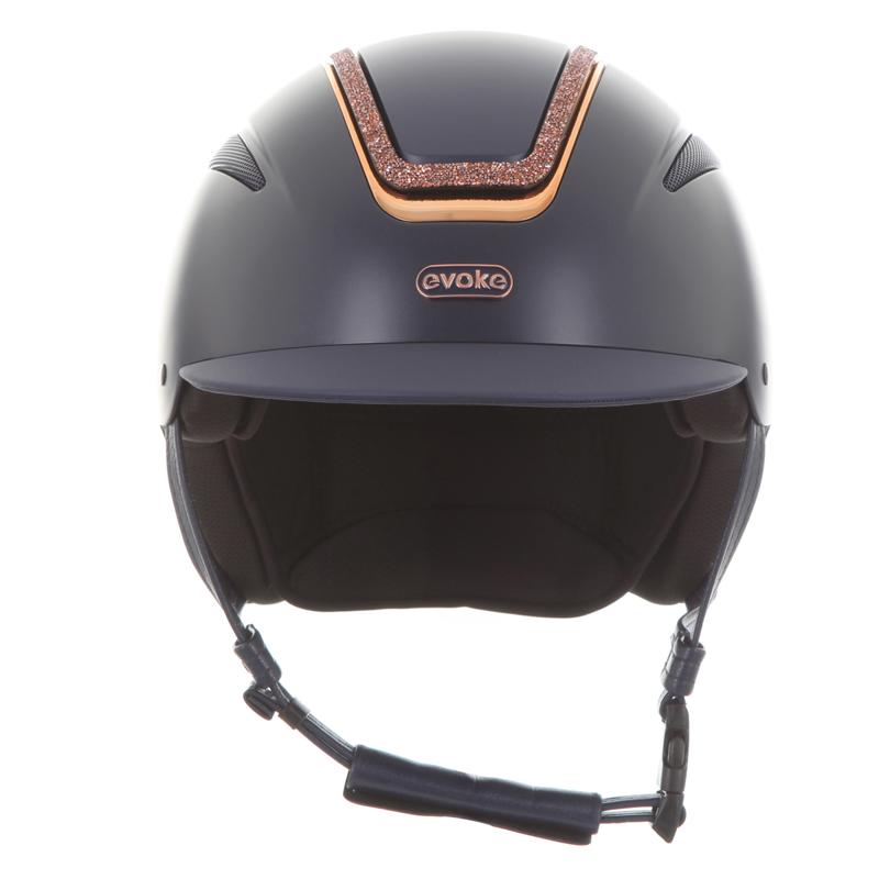 Evoke Callisto Classic Peak Riding Hat - Navy/Rose Gold Crystal Frame-1