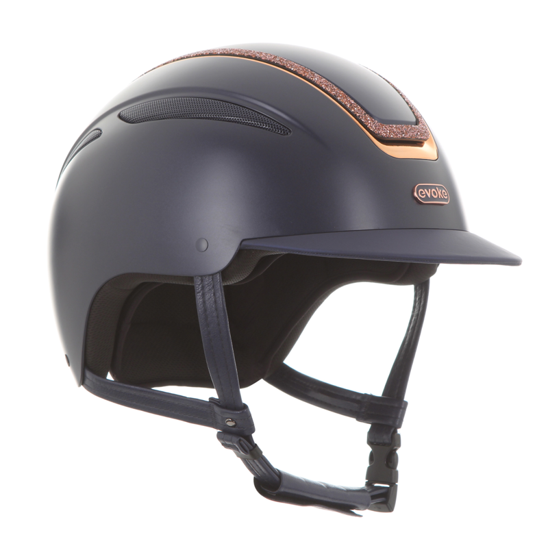 Evoke Callisto Classic Peak Riding Hat - Navy/Rose Gold Crystal Frame-3
