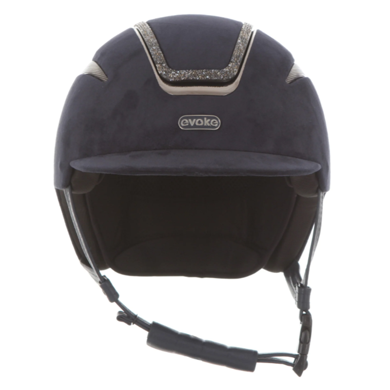 Evoke Callisto Classic Peak Riding Hat - Navy Suede/Steel Crystal Frame-2
