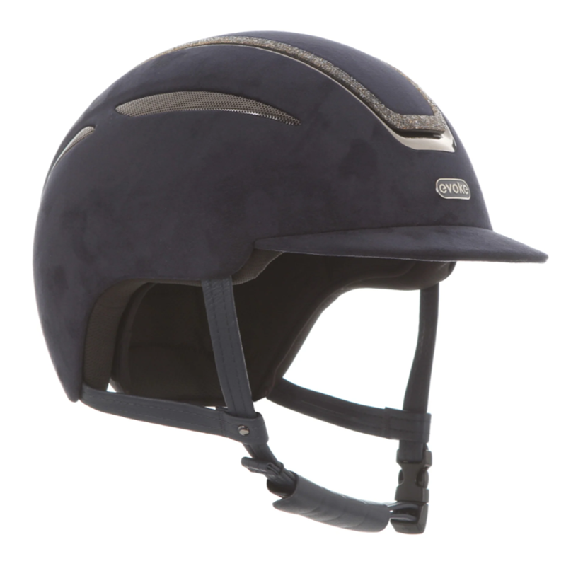 Evoke Callisto Classic Peak Riding Hat - Navy Suede/Steel Crystal Frame-1