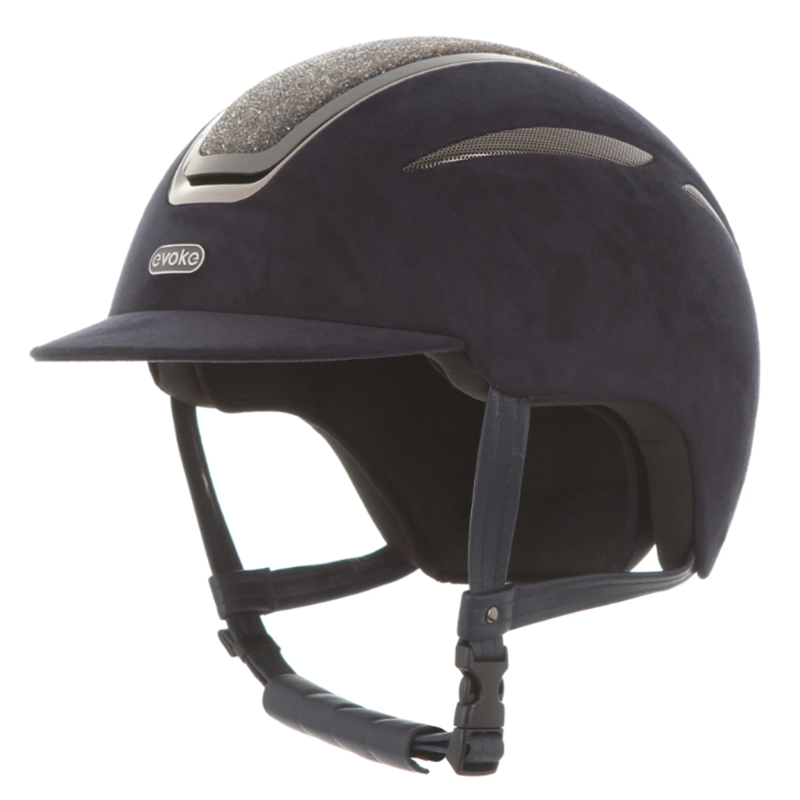 Evoke Callisto Classic Peak Riding Hat - Navy Suede/Steel Crystal