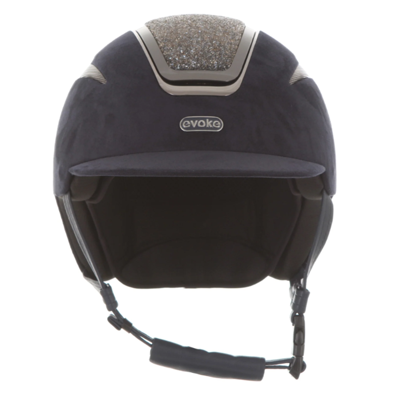 Evoke Callisto Classic Peak Riding Hat - Navy Suede/Steel Crystal-2