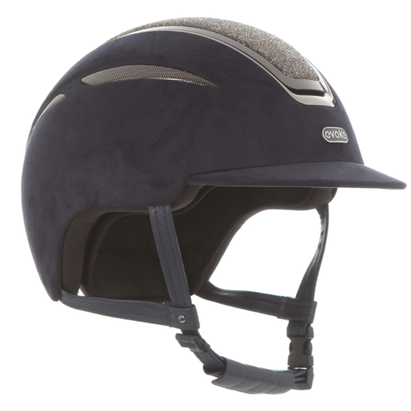 Evoke Callisto Classic Peak Riding Hat - Navy Suede/Steel Crystal-1