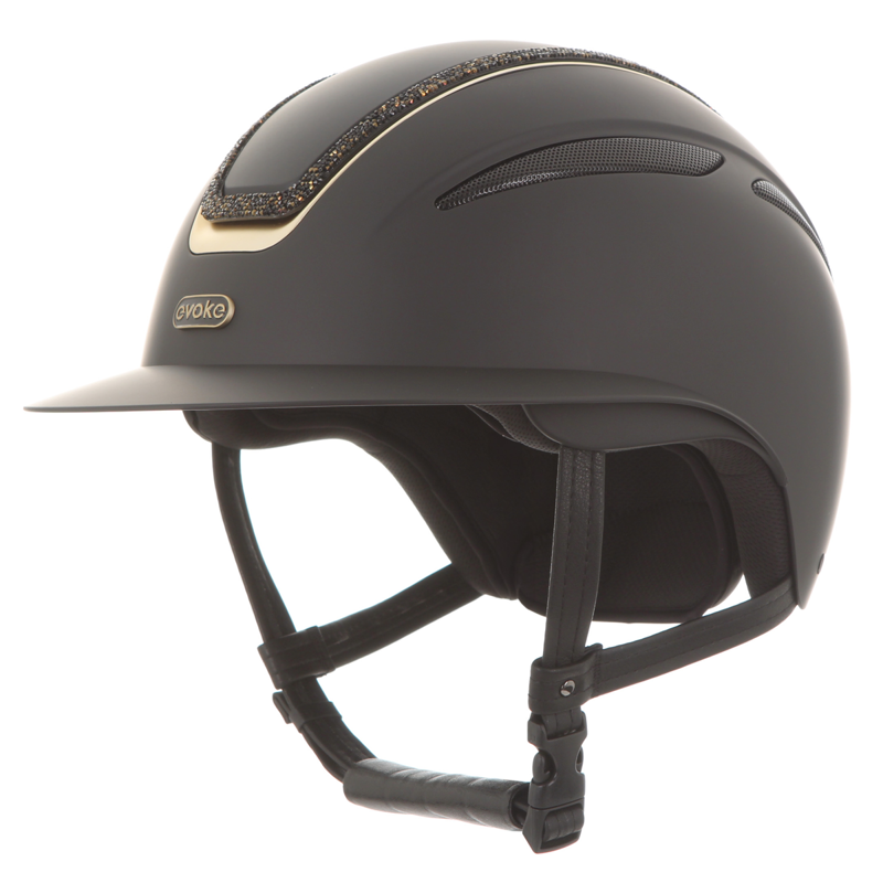 Evoke Callisto Wide Peak Riding Hat - Black/Gold Crystal Frame