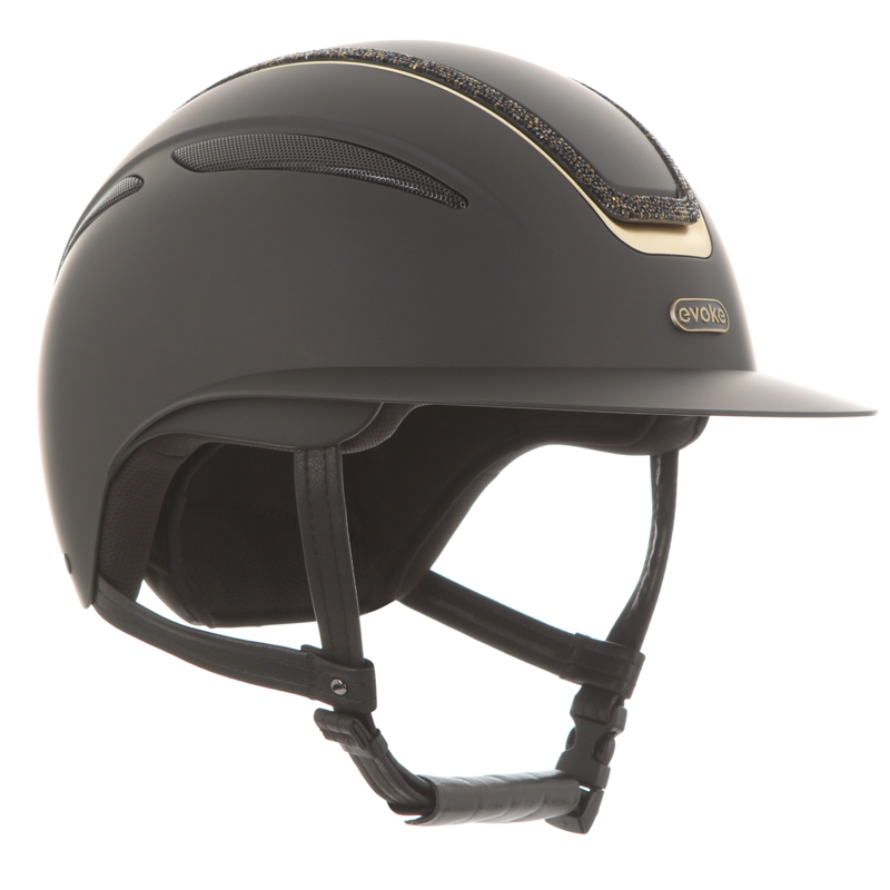 Evoke Callisto Wide Peak Riding Hat - Black/Gold Crystal Frame-1