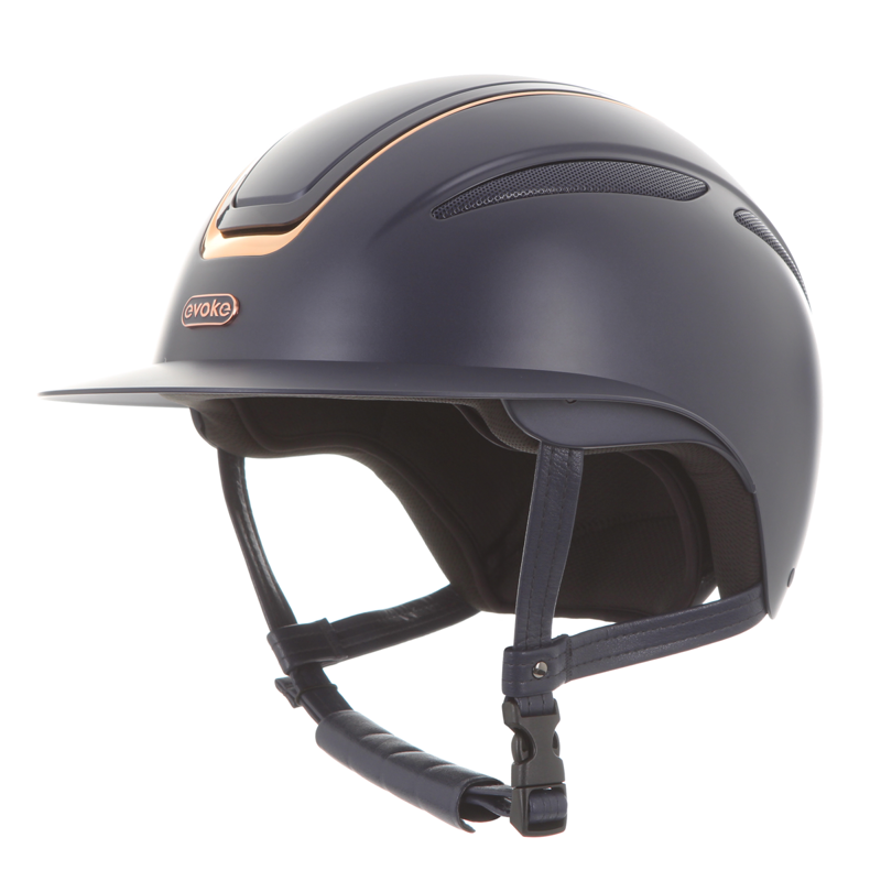 Evoke Callisto Wide Peak Riding Hat - Navy/Rose Gold