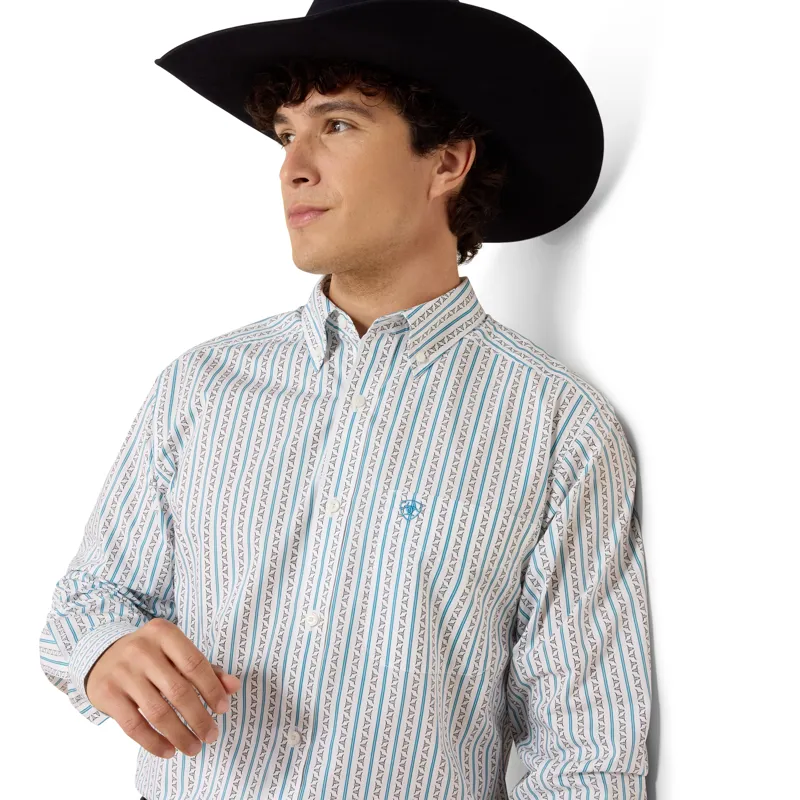 Ariat Men's Crow Fitted Shirt - White Longhorn Stripe-2