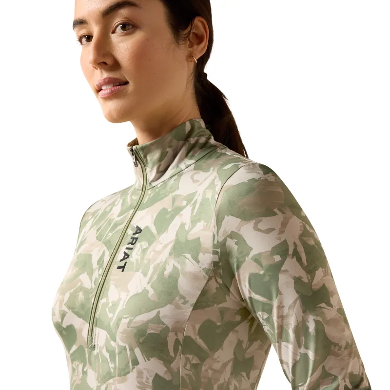 Ariat Women's Lunaveil 1/2 Zip Base Layer - Olive Coincide Print-2