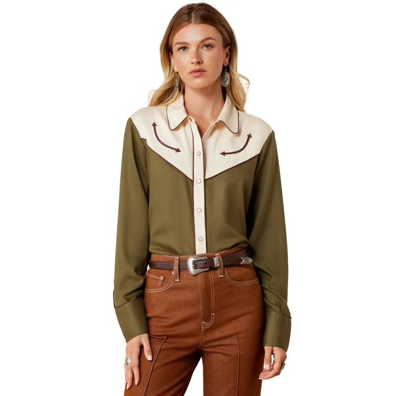 Ariat Women's Bellamy Snap Shirt - Ivy Green/Parchment