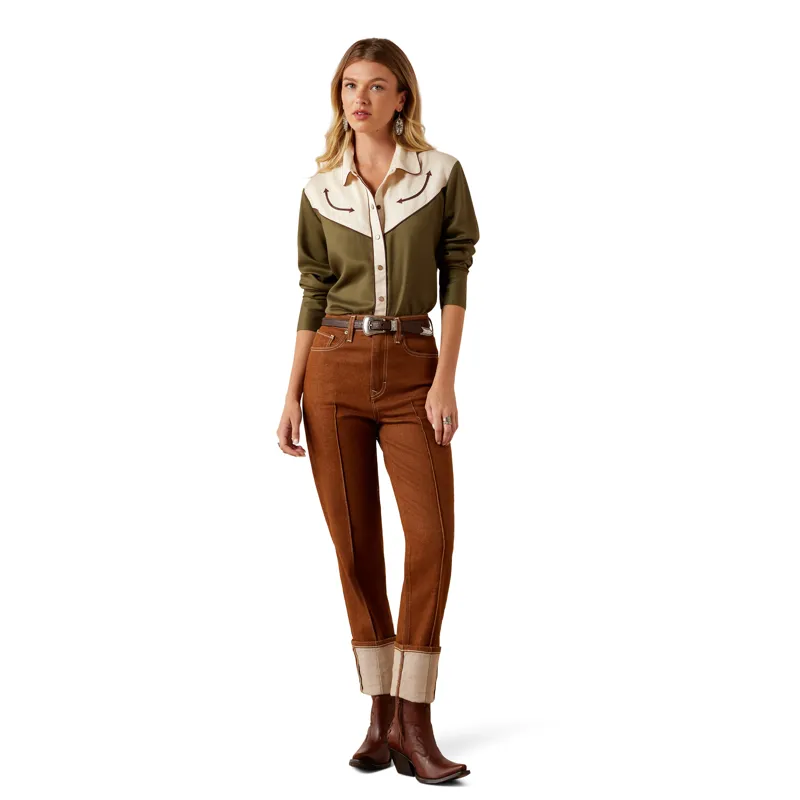 Ariat Women's Bellamy Snap Shirt - Ivy Green/Parchment-3