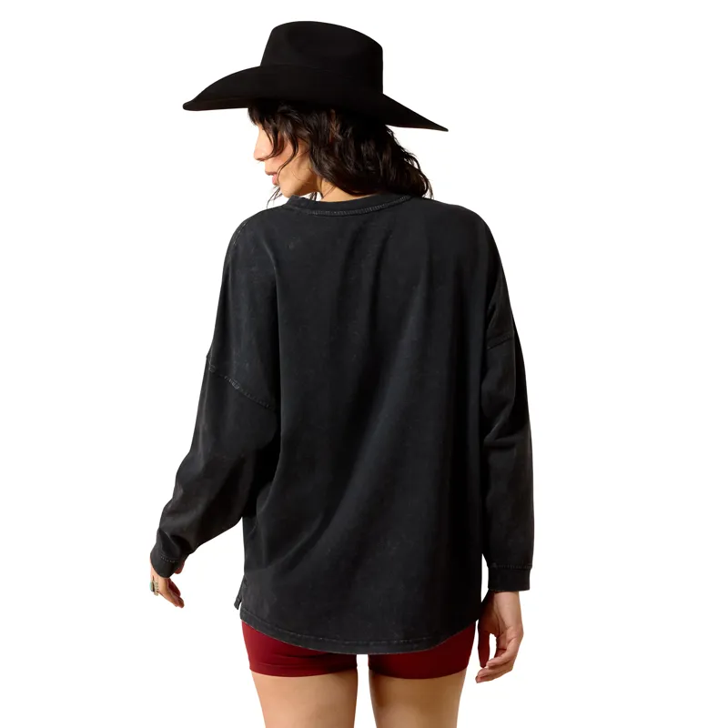 Ariat Women's Canvas Oversized Long Sleeve T-Shirt - Black Acid Wash-1