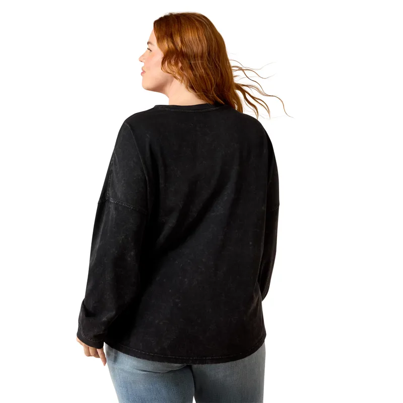 Ariat Women's Canvas Oversized Long Sleeve T-Shirt - Black Acid Wash-3