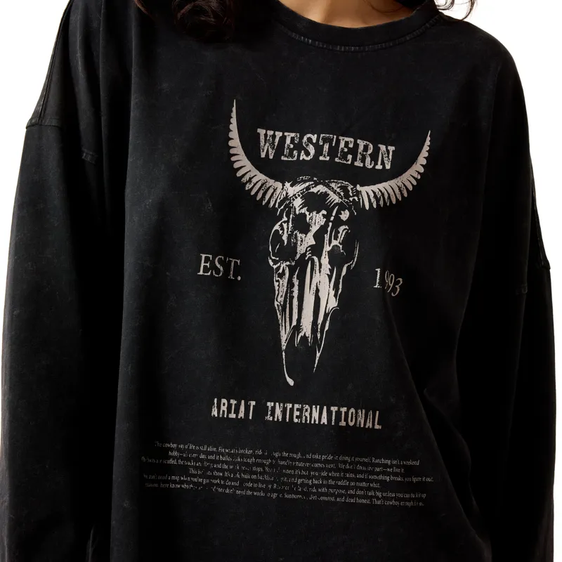 Ariat Women's Canvas Oversized Long Sleeve T-Shirt - Black Acid Wash-6