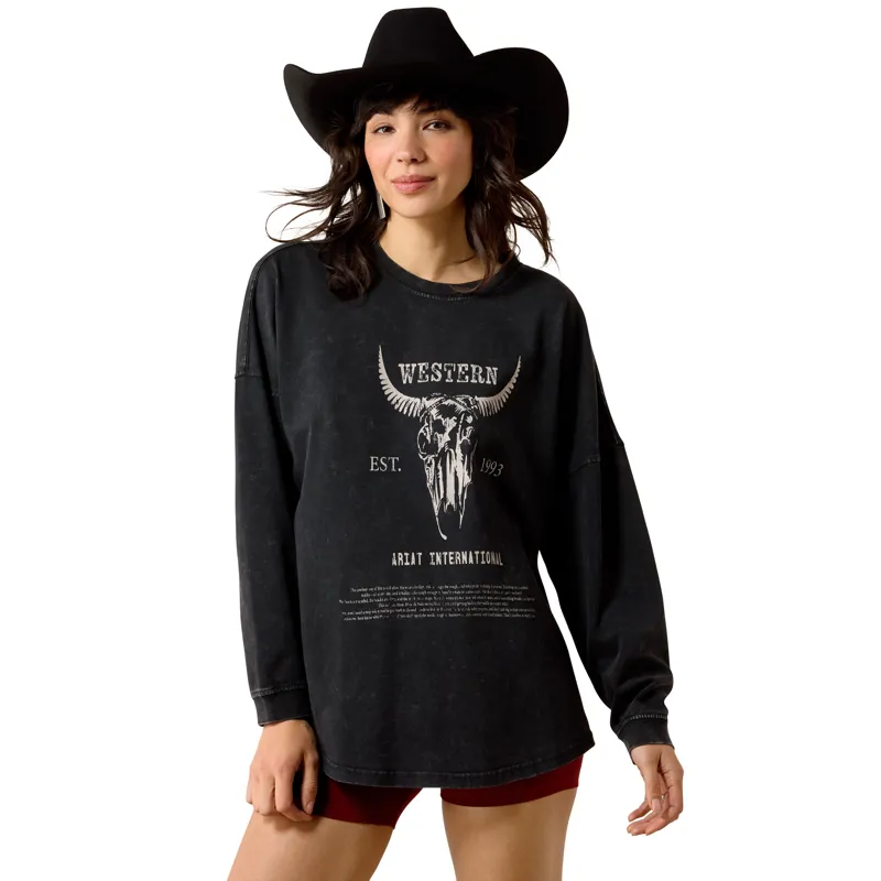 Ariat Women's Canvas Oversized Long Sleeve T-Shirt - Black Acid Wash