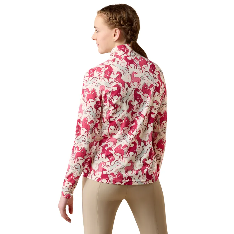Ariat Youth LunaVeil 1/4 Zip Base Layer - Vanilla Horsein' Around Print-1